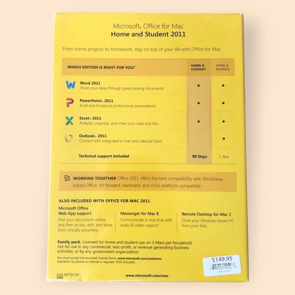 Microsoft Office: Mac 2011 Home & Student Yellow Family Pack Software NEW Sealed